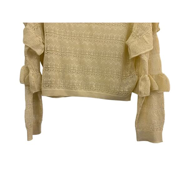 By Anthropologie Sheer Open-Stitch Ruffle XL Pullover Sweater Cream Fairycore - Picture 4 of 12